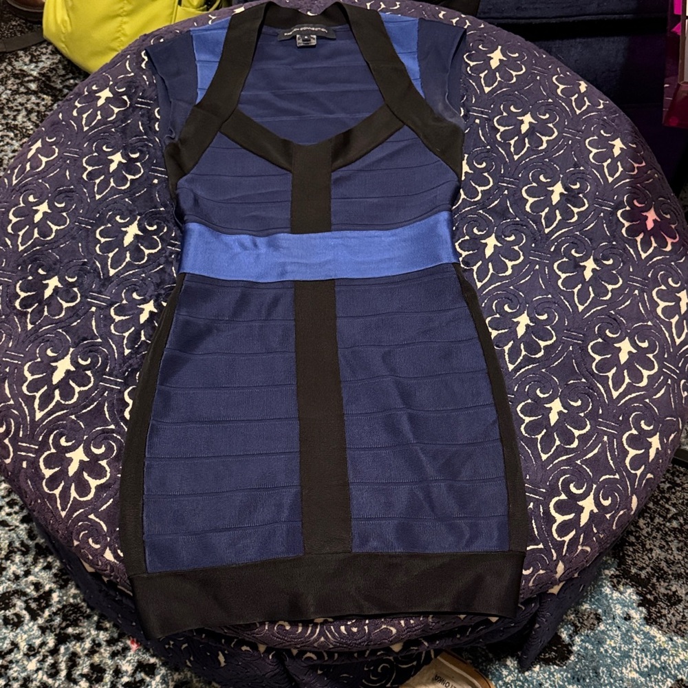 French Connection color block Blue and Black Bandage Dress